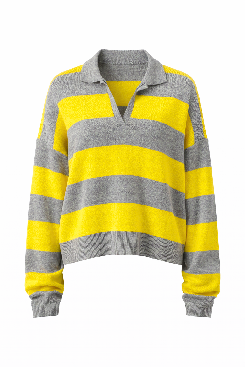 Pull à rayures oversize col polo – Gris & Jaune