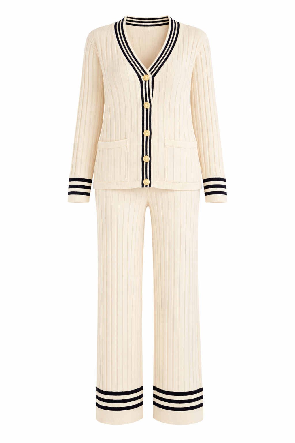 Ensemble maille côtelée signature – Cardigan & pantalon