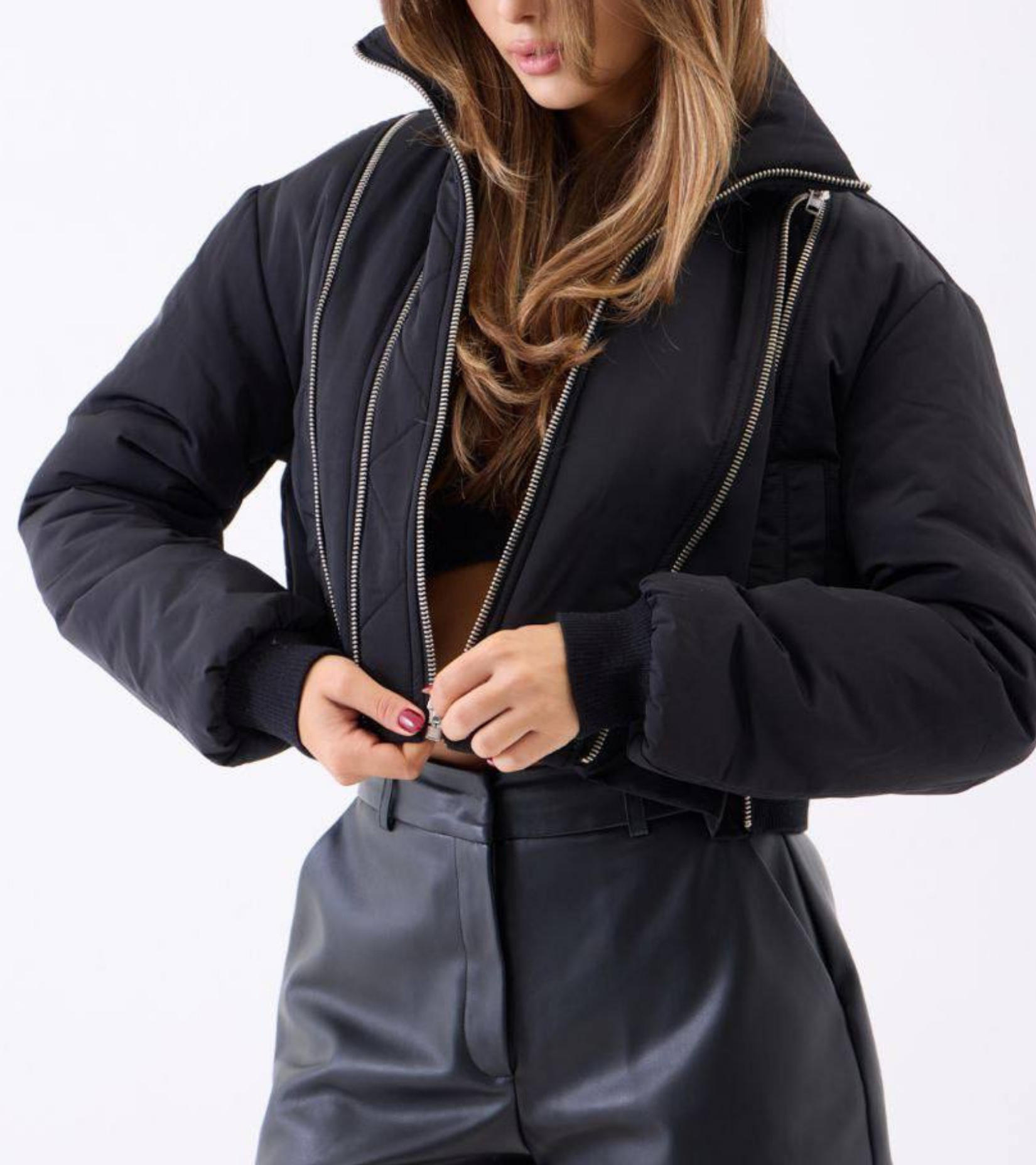 Veste Courte Matelassée à Zips Métalliques