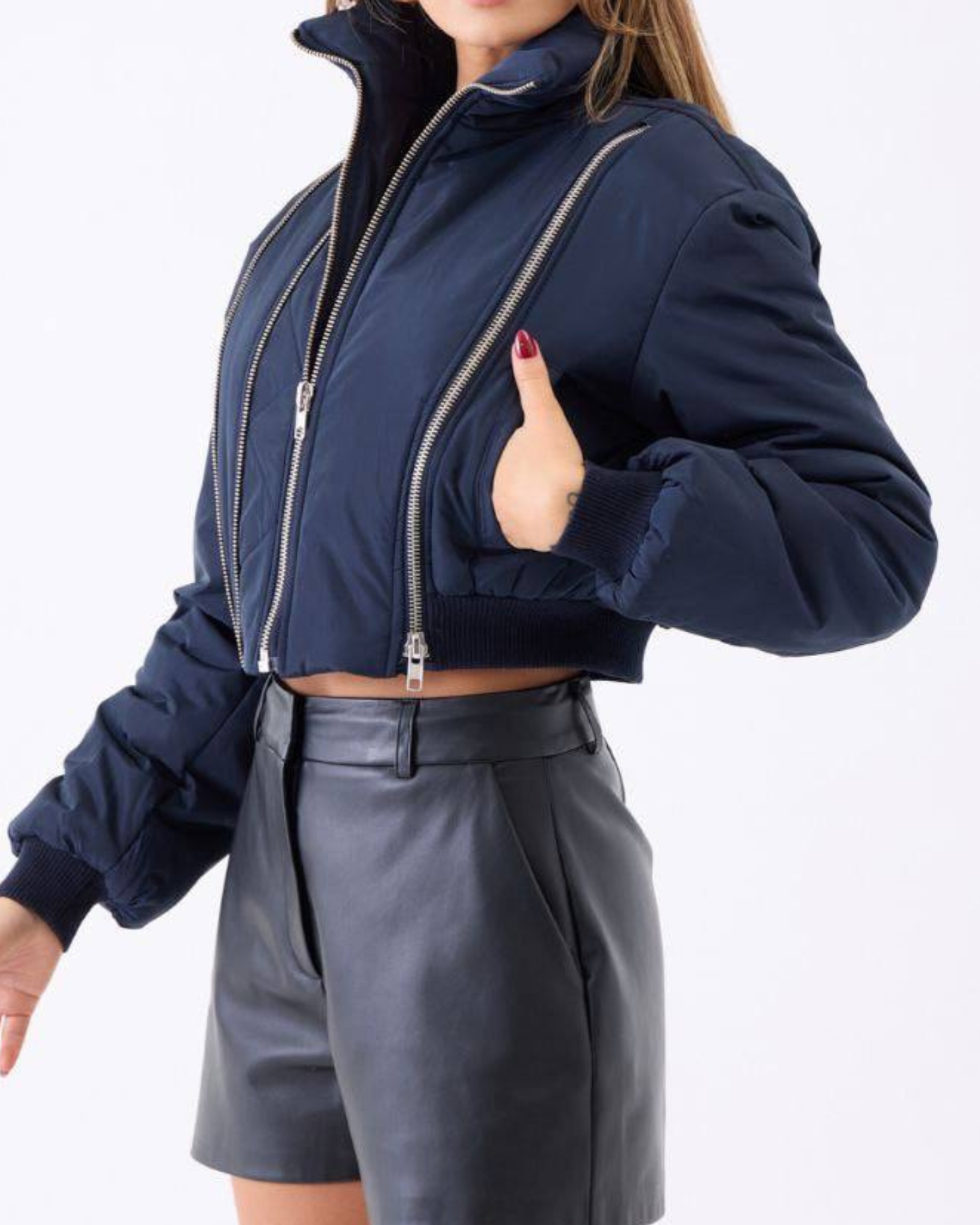 Veste Courte Matelassée à Zips Métalliques