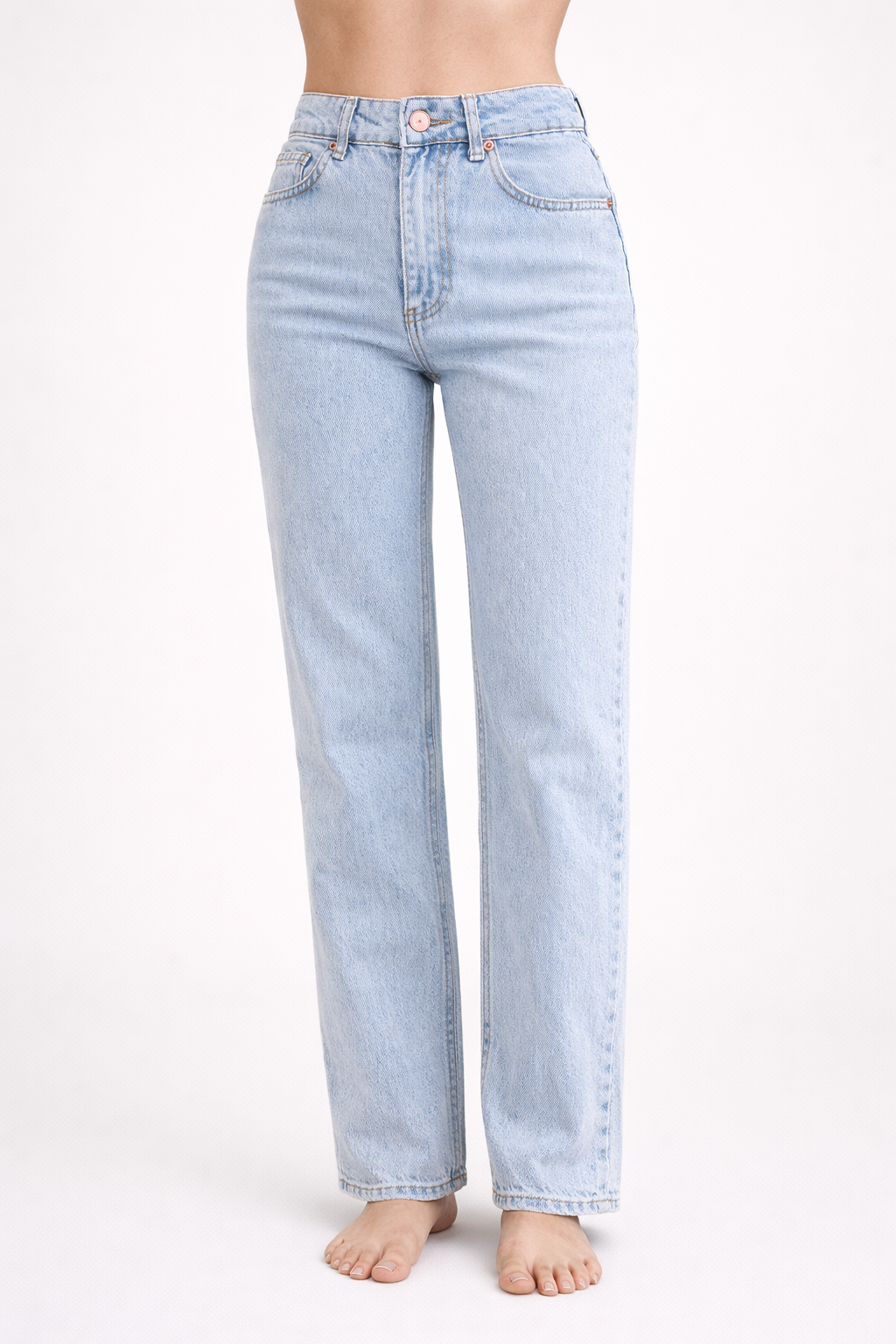 Jean Taille Haute – Coupe Droite Bleu Clair