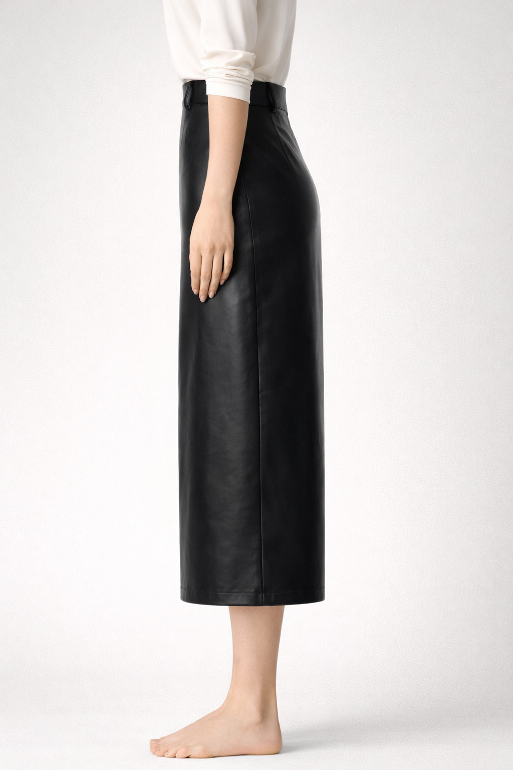Jupe Mi-Longue  Cuir – Fente Avant