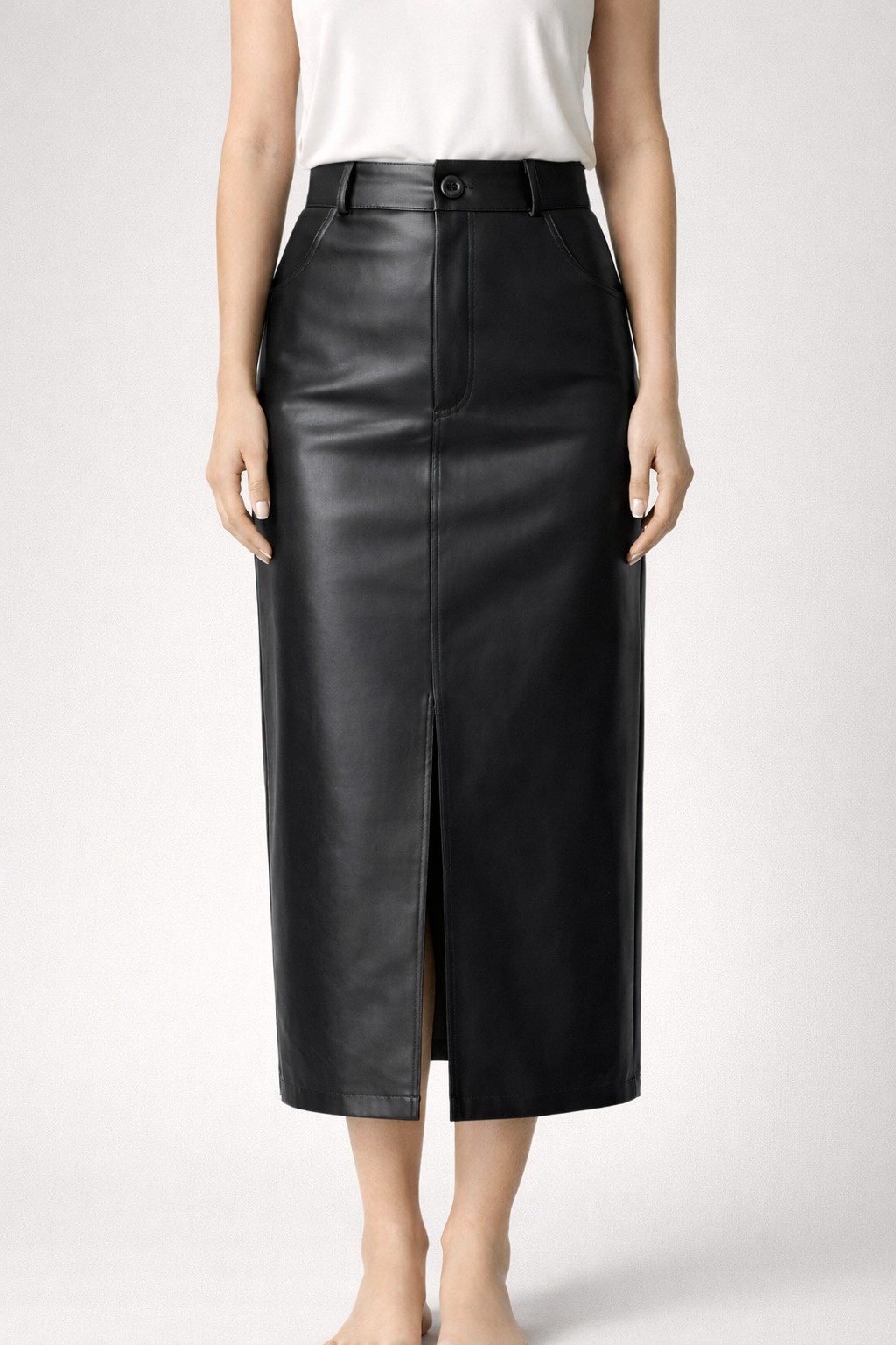 Jupe Mi-Longue  Cuir – Fente Avant