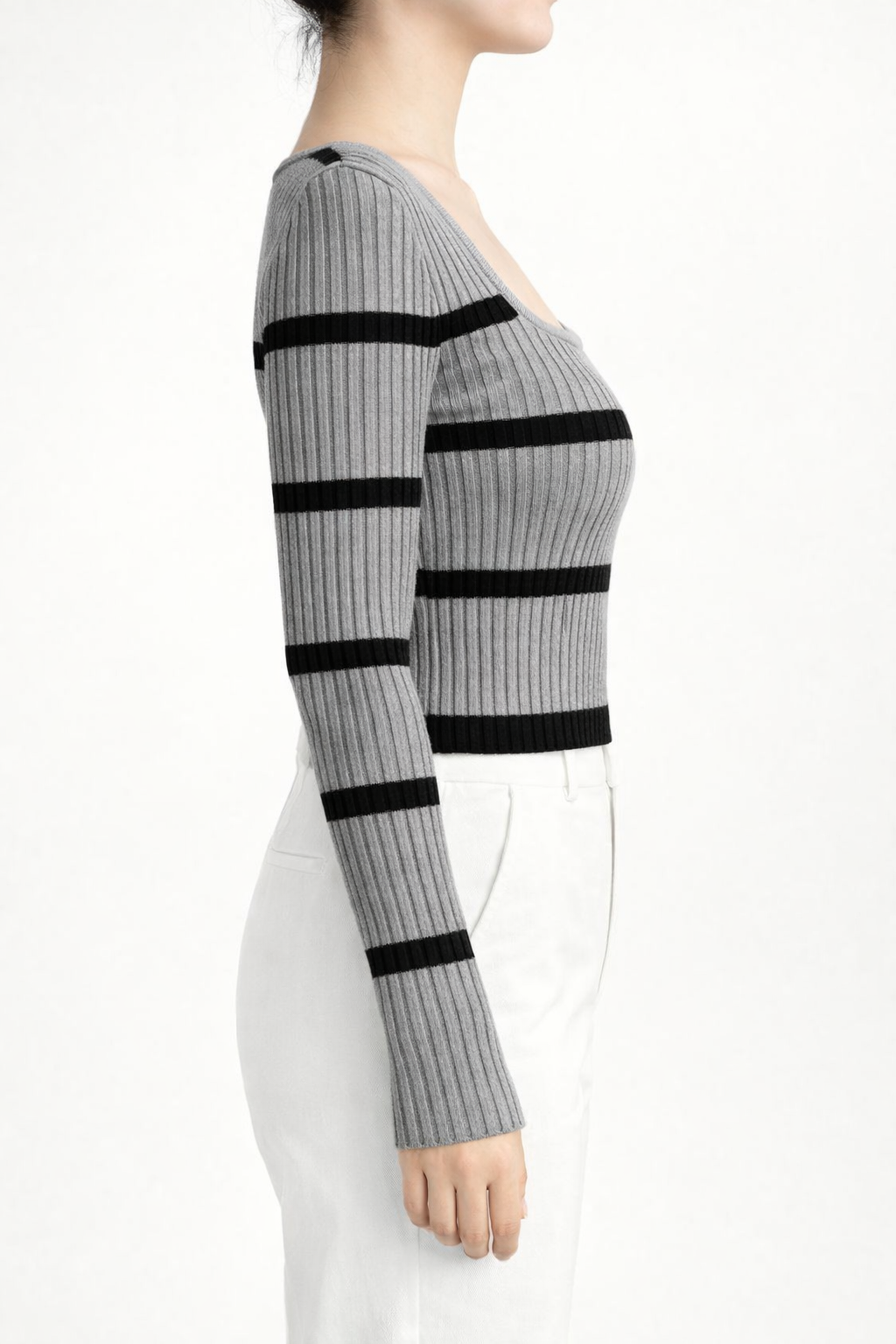 Haut Côtelé Rayé – Gris & Noir