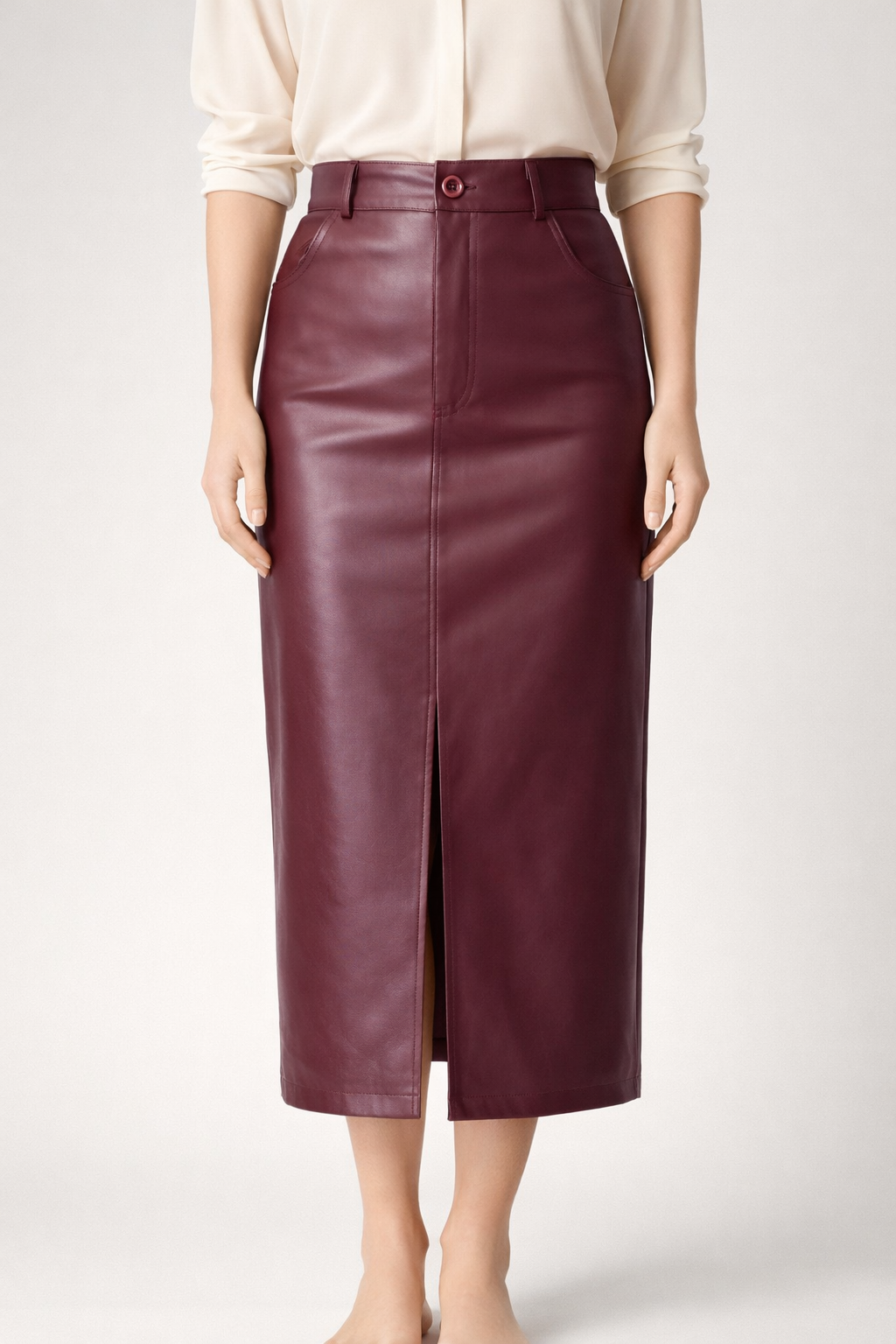 Jupe Mi-Longue  Cuir – Fente Avant