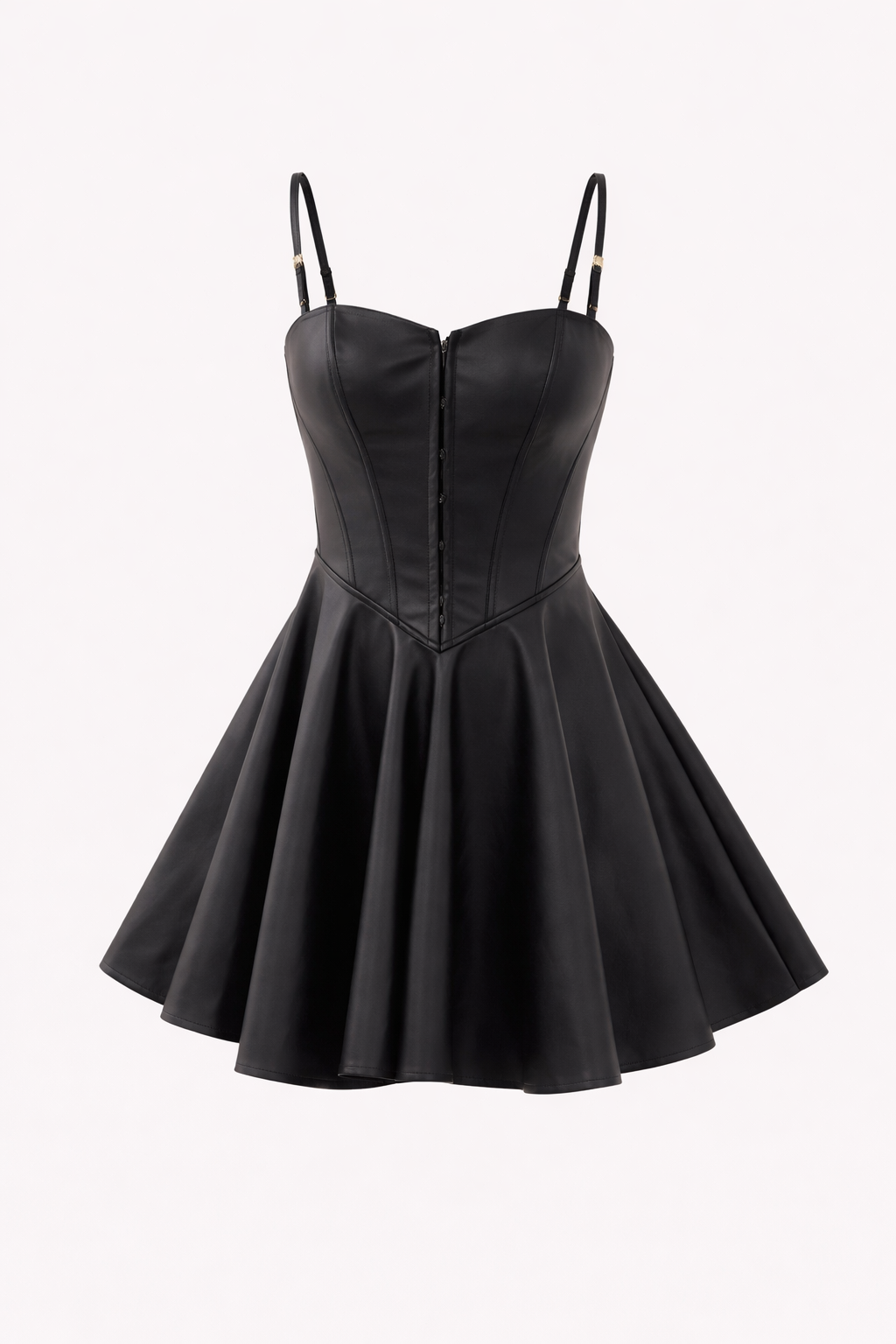 Robe Corset Évasée en Cuir Noir